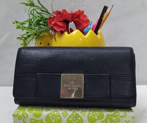 Kate Spade New York Black Leather Credit Card Bifold Long Wallet
